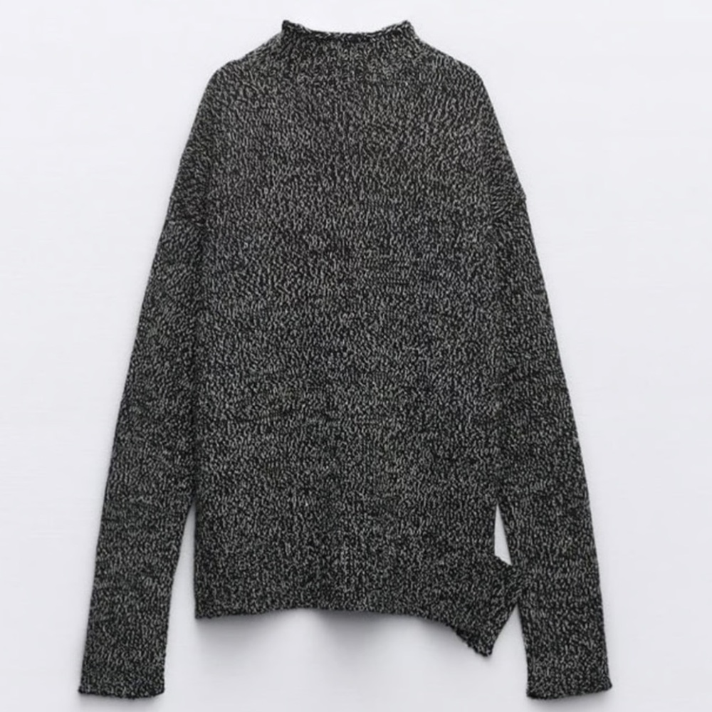 Zara Slit Hem Twisted Yarn Knit Sweater Size Small